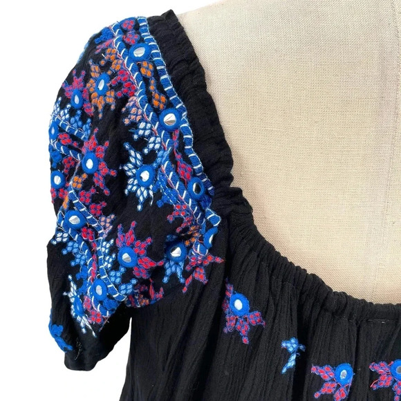Free People Aurora Embroidered Blouson Top In Black Size Small - Picture 8 of 11